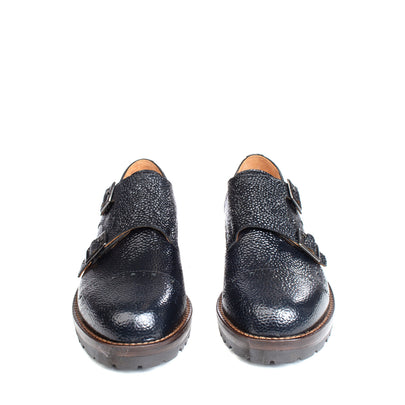 RRP €130 LEONARDO PRINCIPI Leather Double Monk Shoes Size 37 UK 4 US 7 Textured