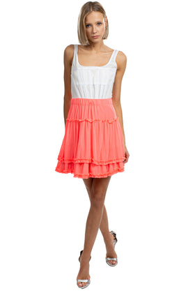 MOLLY BRACKEN Tiered Skirt One Size Stretch Neon Pink Ruffled Waist gallery photo number 1