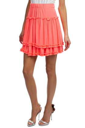 MOLLY BRACKEN Tiered Skirt One Size Stretch Neon Pink Ruffled Elasticated Waist gallery photo number 3