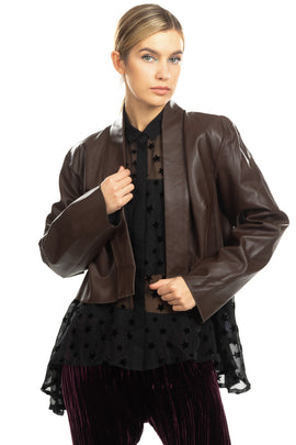 JIJIL Cropped Jacket Size IT 44 / M PU Leather Open Front Shawl Lapel Collar