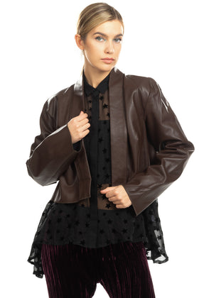 JIJIL Cropped Jacket Size IT 44 / M PU Leather Open Front Shawl Lapel Collar gallery photo number 3