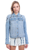 RRP €105 TWINSET JEANS Denim Jacket Size M Garment Dye Grommets Popper Front gallery photo number 2