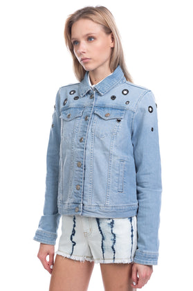 RRP €105 TWINSET JEANS Denim Jacket Size M Garment Dye Grommets Popper Front gallery photo number 3