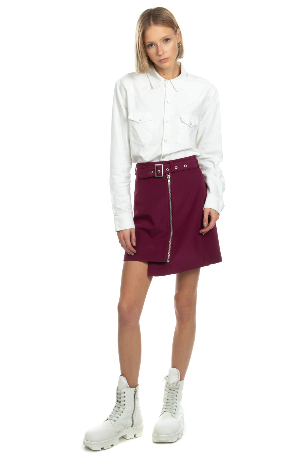 RRP €105 CAMEO Asymmetrical Skirt Size XS Fully Lined Grommets Zip Front Belted gallery main photo