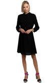8 Crepe Shirt Dress Size 42 / M Black Elasticated Waist 3/4 Sleeve Made in Italy gallery photo number 1