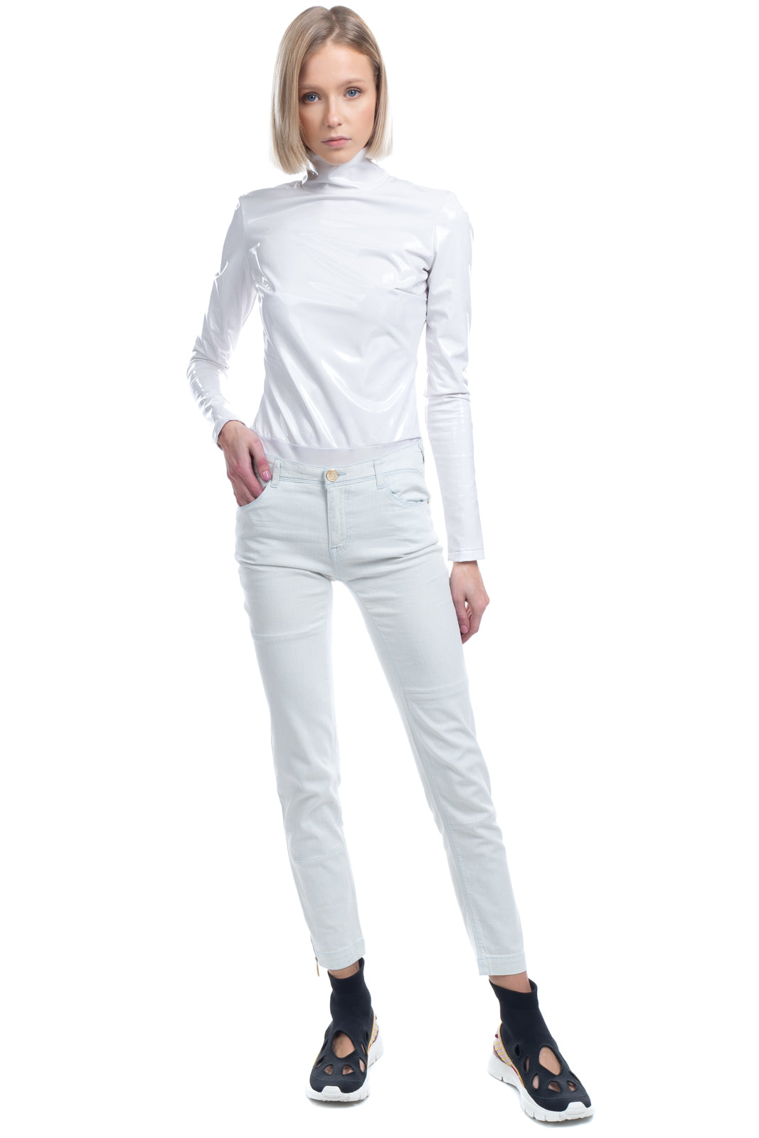 RRP €135 ARMANI JEANS Stretch Jeans Size 27 Bleached Logo Zipped Cuffs Cropped gallery main photo