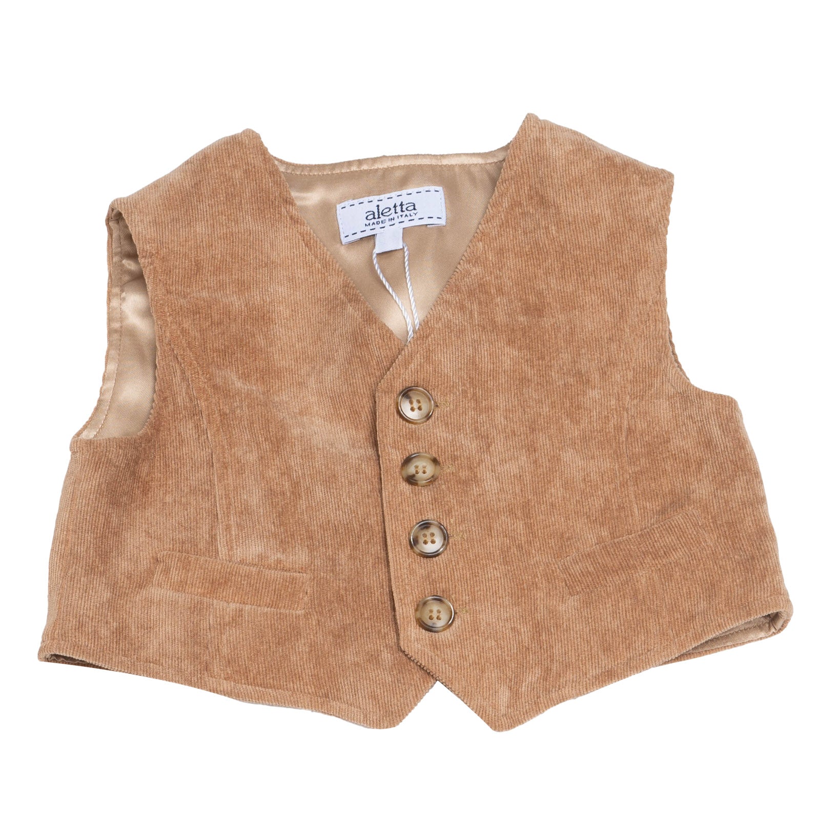 ALETTA Corduroy Waistcoat Size 6M / 68CM Fully Lined Buttons Front Made in Italy gallery main photo