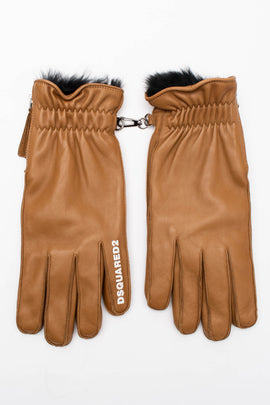 RRP €415 DSQUARED2 Leather Gloves Size 8 / S Embossed Logo Zipped Ruffle Cuffs