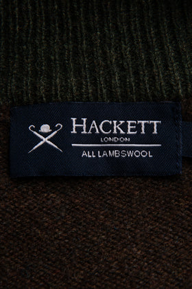 RRP €120 HACKETT Wool Jumper Size XL Contrast Elbow Patches Thin Knit Logo gallery photo number 8