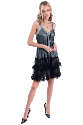 RRP €1080 ALBERTA FERRETTI Silk A-Line Dress Size IT 40 / S Tulle Overlay Tiered gallery photo number 2