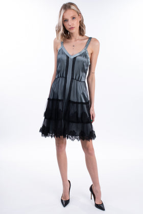 RRP €1080 ALBERTA FERRETTI Silk A-Line Dress Size IT 40 / S Tulle Overlay Tiered gallery photo number 3