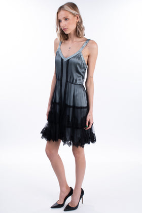 RRP €1080 ALBERTA FERRETTI Silk A-Line Dress Size IT 40 / S Tulle Overlay Tiered gallery photo number 4