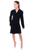 RRP €1200 GENNY Sheath Dress Size IT 44 / M Black Ruffle V-Neck Made in Italy gallery photo number 4