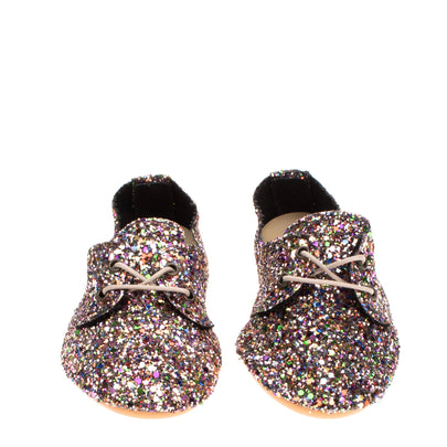 ANNIEL Kids Lace Up Flat Shoes EU 28 UK 10 US 11 Glitter Round Toe Made in Italy