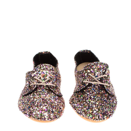 ANNIEL Kids Lace Up Flat Shoes EU 28 UK 10 US 11 Glitter Round Toe Made in Italy gallery photo number 2
