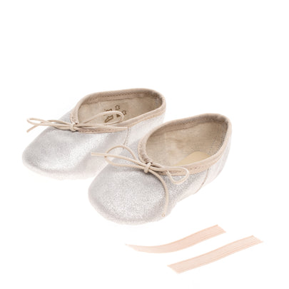 ANNIEL Baby Leather Ballerina Shoes Size 22 UK 5 US 6 Treated Metallic Effect