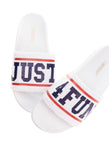 THE WHITE BRAND Terrycloth Slide Sandals Size 36 UK 3 US 6 Coated 'JUST 4 FUN' gallery photo number 1