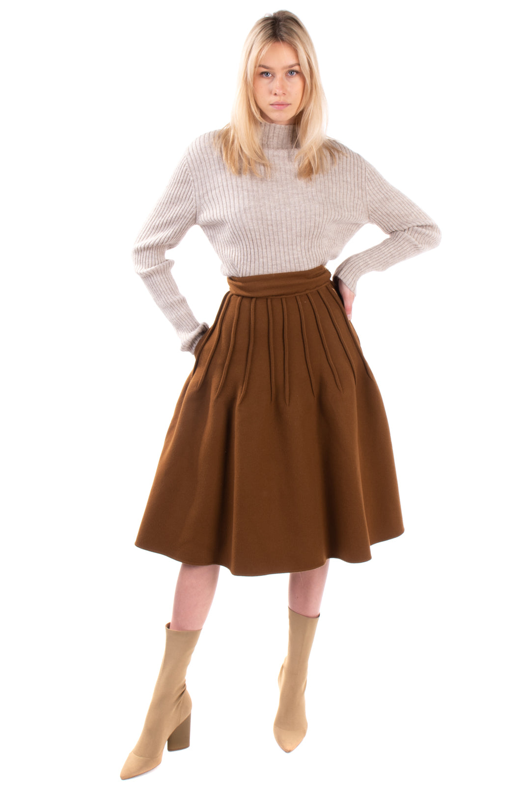 RRP €1510 ROCHAS Angora & Wool A-Line Skirt Size FR 38 / S Pintucked Pleats gallery main photo
