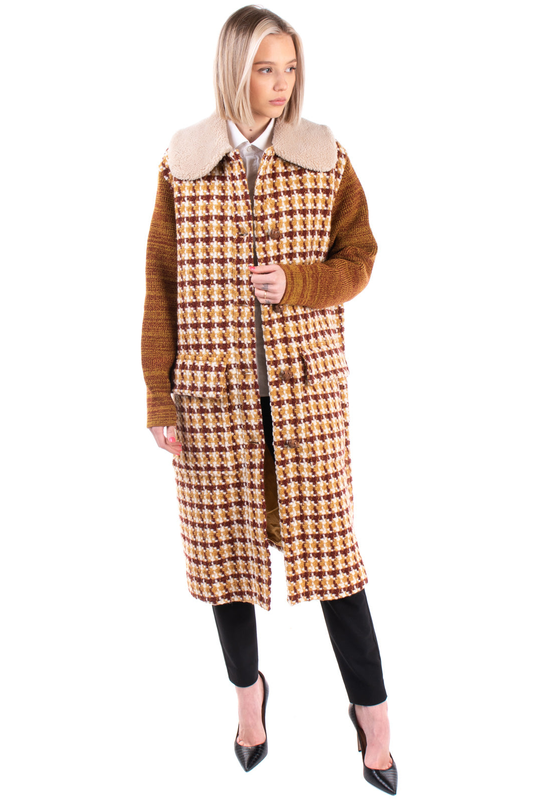 RRP €955 M MISSONI Tweed Coat Size IT 40 S Wool Blend Knitted Sleeve Sherpa Trim gallery main photo