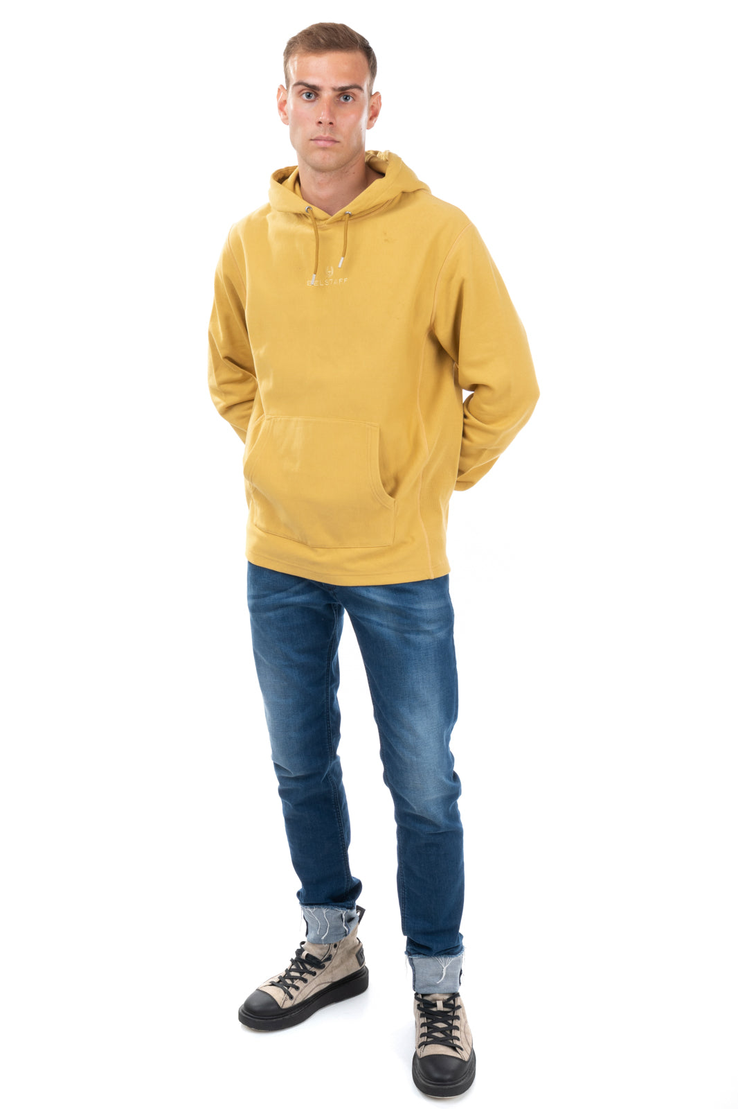 BELSTAFF Hoodie Size L Yellow Embroidered Logo Long Sleeve RRP €190 gallery main photo