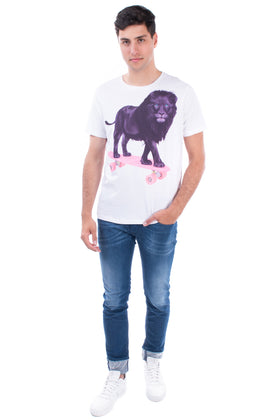 ARMANI EXCHANGE x PAUL FUENTES T-Shirt Top Size L Lion Skate Print Crew Neck gallery photo number 2