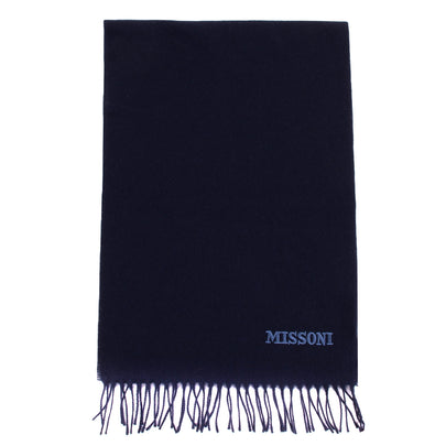 RRP €360 MISSONI Wool Stole Scarf Embroidered Logo Fringe Long Made in Italy