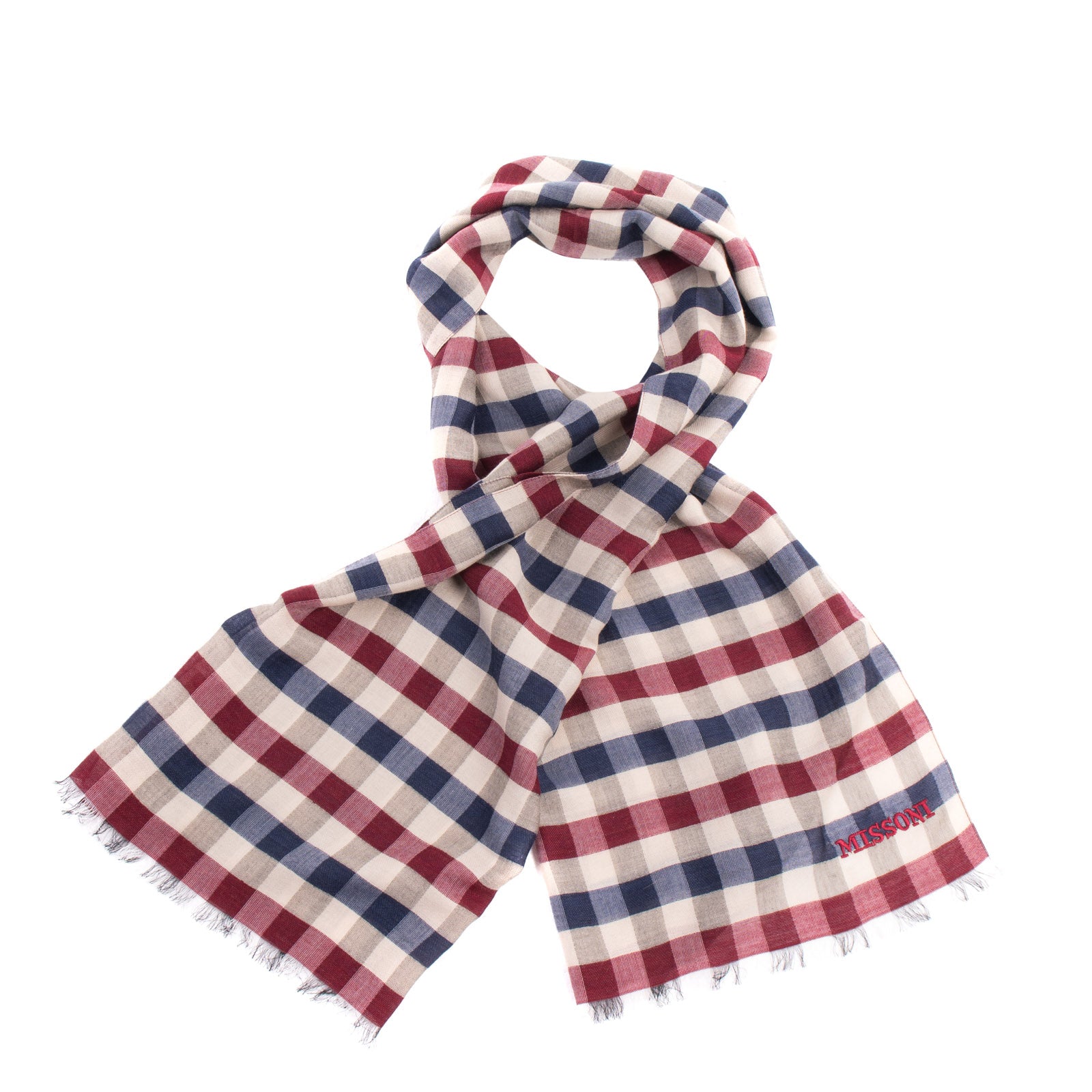 RRP €250 MISSONI Long Shawl/Wrap Scarf Wool Blend Gingham Logo Made in Italy gallery main photo