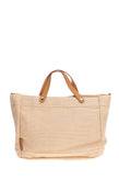 MIA BAG Woven Jute Tote Bag PU Leather Handles Magnetic Snap Closure gallery photo number 1