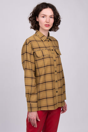 RRP€295 PINKO 21AW Shirt Jacket US8 IT44 L Wool Blend Studded Plaid CIMAROSA gallery photo number 4