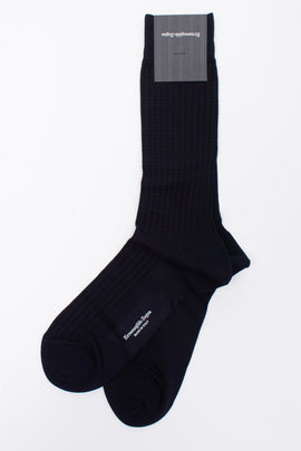 RRP €33 ZEGNA Mid Calf Socks One Size Dark Blue Textured Made in Italy