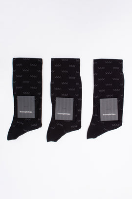 RRP€99 ERMENEGILDO ZEGNA 3 PACK Knee High Socks One Size Iconic Tripe X Black