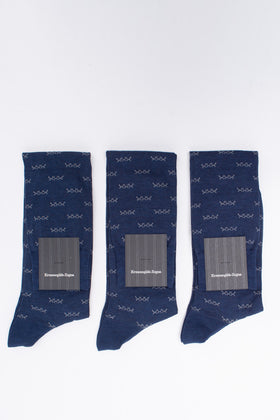 RRP €99 ERMENEGILDO ZEGNA 3 PACK Knee Socks One Size Iconic Tripe X Coated Logo gallery photo number 1