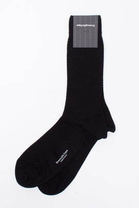 RRP €29 ZEGNA Mid Calf Socks One Size Black Basket Texture Made in Italy