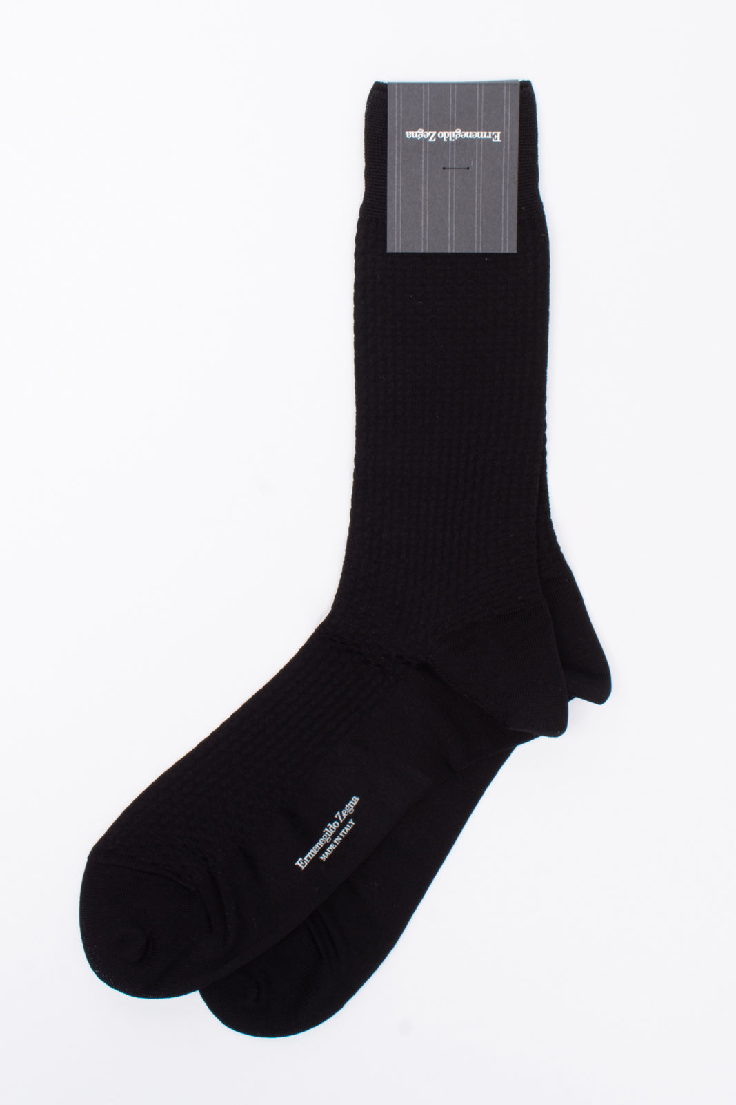 RRP €29 ZEGNA Mid Calf Socks One Size Black Basket Texture Made in Italy gallery main photo