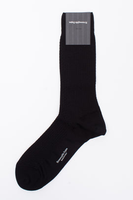 RRP €29 ZEGNA Mid Calf Socks One Size Black Basket Texture Made in Italy