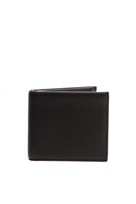 8 Bifold Wallet Black PU Leather Grainy Panel Coin Pocket