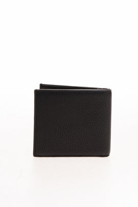 8 Bifold Wallet Black PU Leather Grainy Panel Coin Pocket