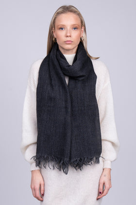 RRP€320 MALO Wool Large Shawl Wrap Scarf Herringbone Pattern Made in Italy gallery photo number 4