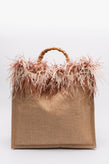 RRP€300 LA MILANESA Woven Canvas Tote Bag Large Feathers Trim Bamboo Handles gallery photo number 1
