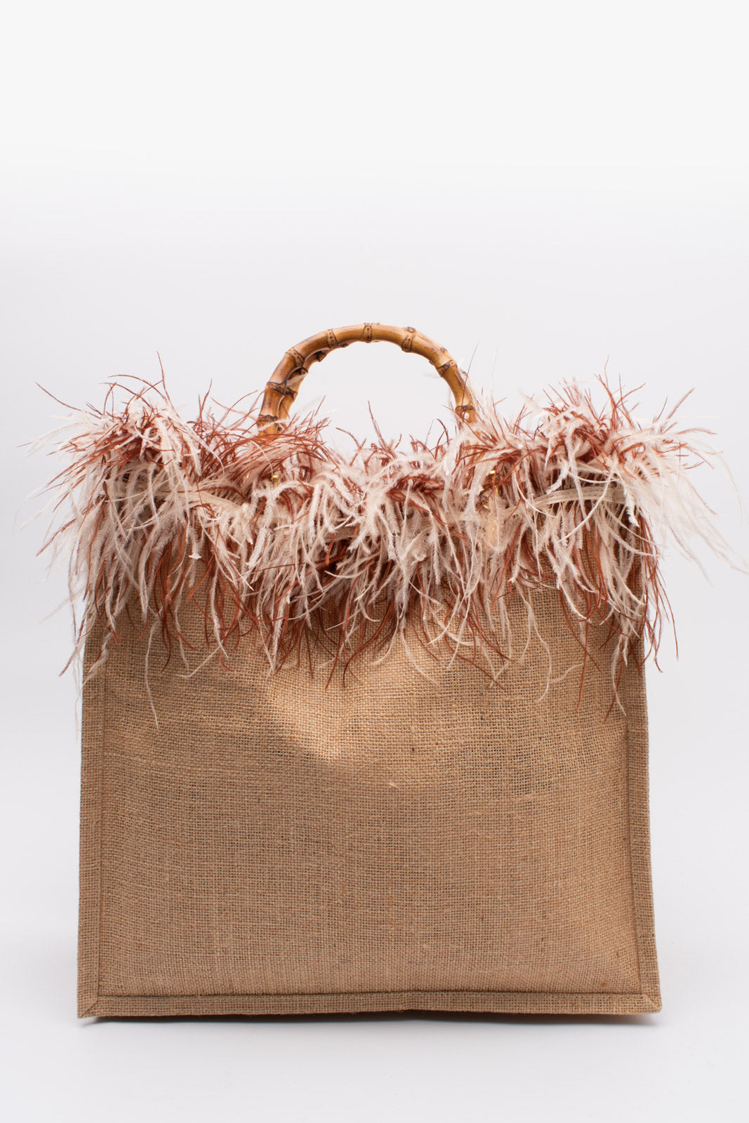 RRP€300 LA MILANESA Woven Canvas Tote Bag Large Feathers Trim Bamboo Handles gallery main photo