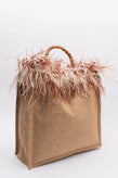 RRP€300 LA MILANESA Woven Canvas Tote Bag Large Feathers Trim Bamboo Handles gallery photo number 2