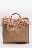 RRP€300 LA MILANESA Woven Canvas Tote Bag Large Feathers Trim Bamboo Handles gallery photo number 4