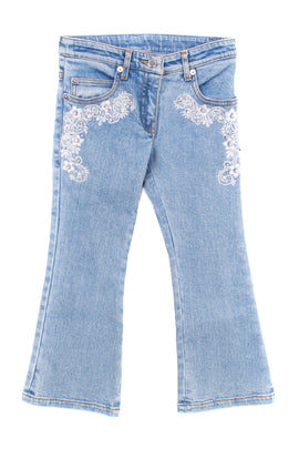 RRP €175 ERMANNO SCERVINO JUNIOR Jeans Size 6Y Embroidered Embellished Flare Leg
