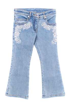 RRP €175 ERMANNO SCERVINO JUNIOR Jeans Size 6Y Embroidered Embellished Flare Leg gallery photo number 1