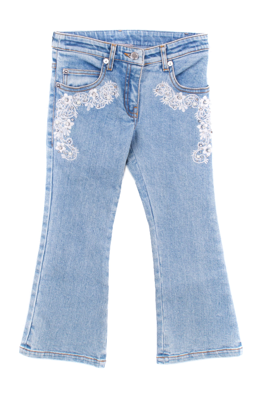 RRP €175 ERMANNO SCERVINO JUNIOR Jeans Size 6Y Embroidered Embellished Flare Leg gallery main photo