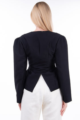 RRP €720 REJINA PYO Silk & Wool Peyton Blazer Jacket Size UK 12 / L Black Y-Neck gallery photo number 5