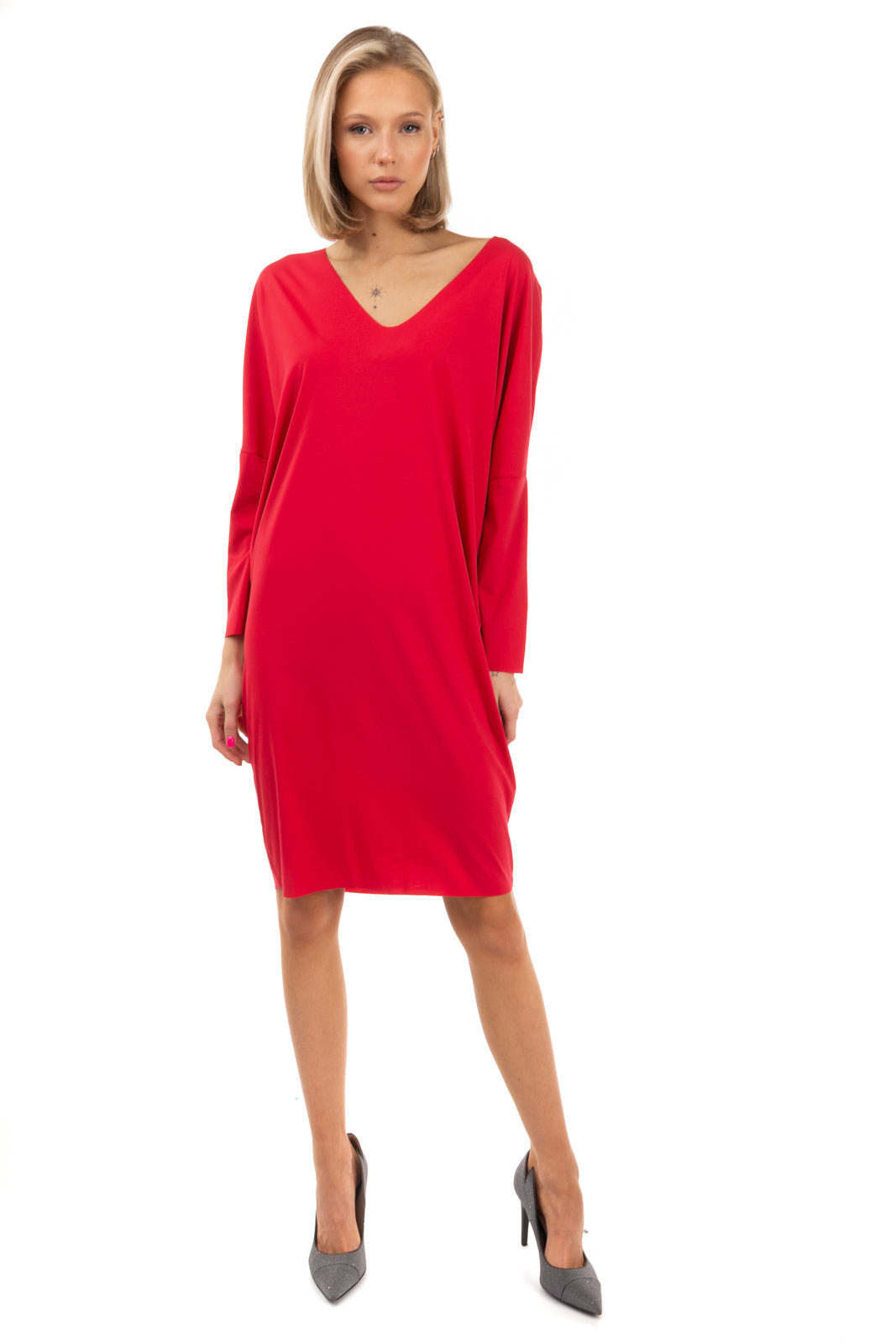 RRP €235 WOLFORD Pure Cut Shift Dress Size M Overcut Shoulders V-Neck Loose Fit gallery main photo