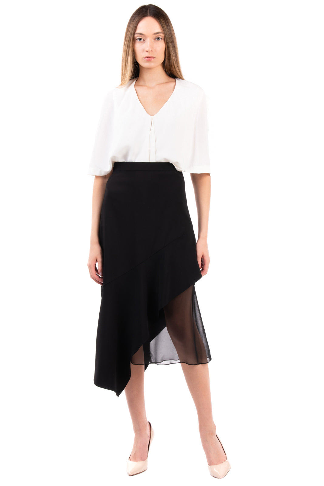 CUSHNIE Asymmetric Skirt Size US 4 / S-M Contrast Silk Made in USA RRP €785 gallery main photo
