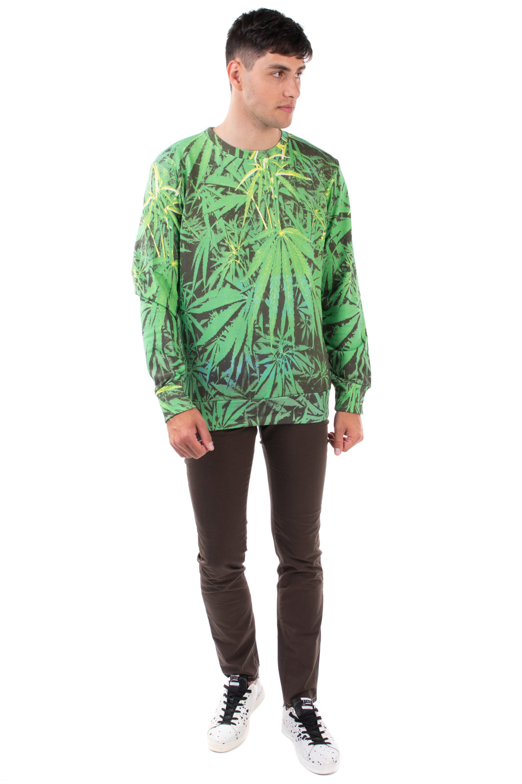 SUNDAY 21 COLLECTION Sweatshirt Size M Cannabis Print Crew Neck Made in Italy gallery main photo