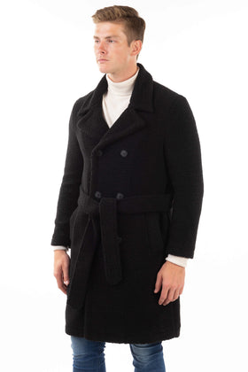 RRP €450 DANIELE FIESOLI Sherpa Overcoat Size L Wool Blend Black Made in Italy gallery photo number 5